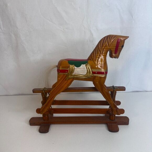 VTG Rocking Glider Horse Decoration Hand Carved Display 8" Height Folk Art Mini - Picture 2 of 8